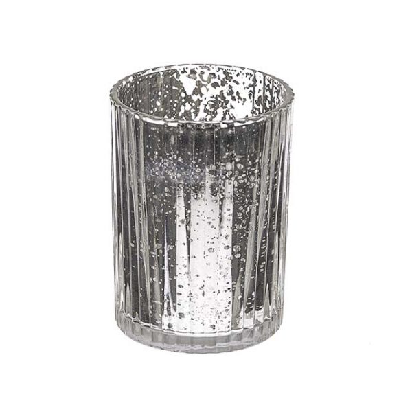 11116986CB Silver Glass Candle Holder 9.5cm x 7cm