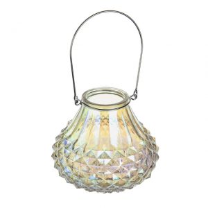 11166295CB Iridescent Glass Tlight Holder Lantern 13.5cm