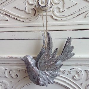 33657 Silver Hanging Bird Decoration