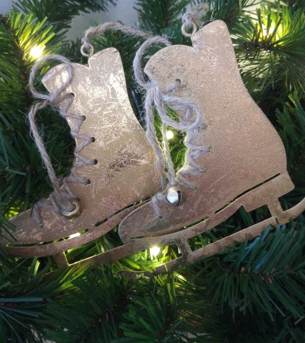 Gold Ice Skates Hanging Decoration - Pair