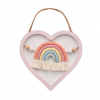 Wooden Heart Macrame Rainbow Wall Plaque Pink