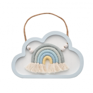 Wooden Cloud Macrame Rainbow Wall Plaque Blue